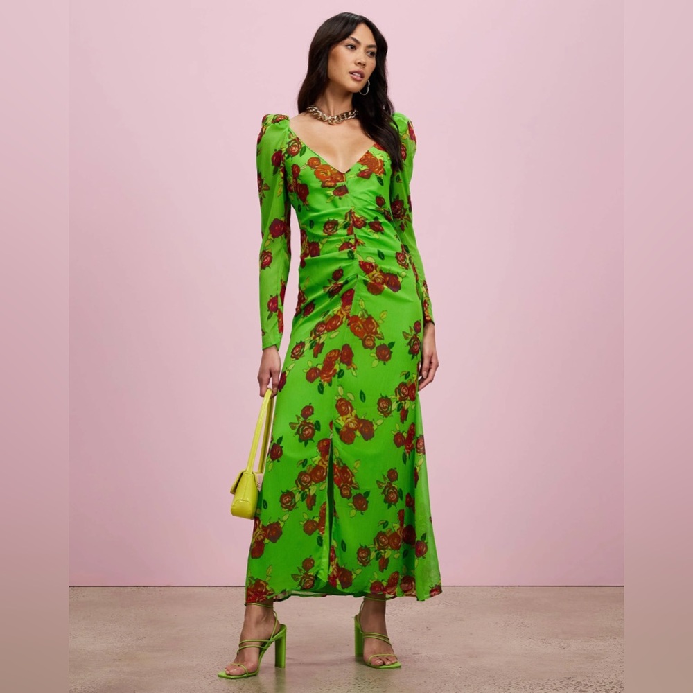 Vibrant Green Floral Maxi Dress